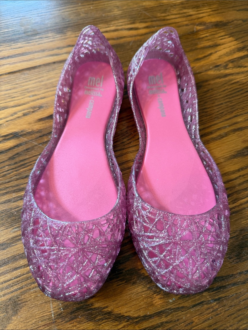 Mini Melissa Campana Pink Glitter Jelly Ballet Flats